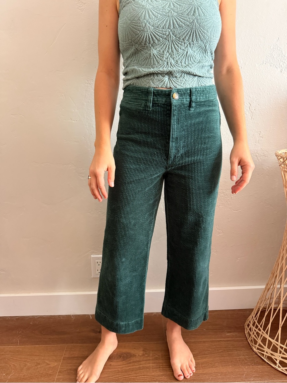 Madewell High-Waist Corduroy Cropped Pants in Deep Green